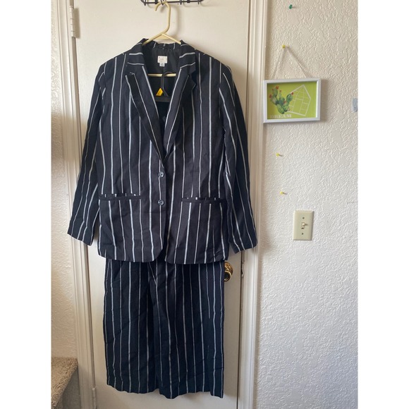 A New Day Womens Striped Linen Blend Blazer Pants Set large pants size 16 blazer - Picture 1 of 9